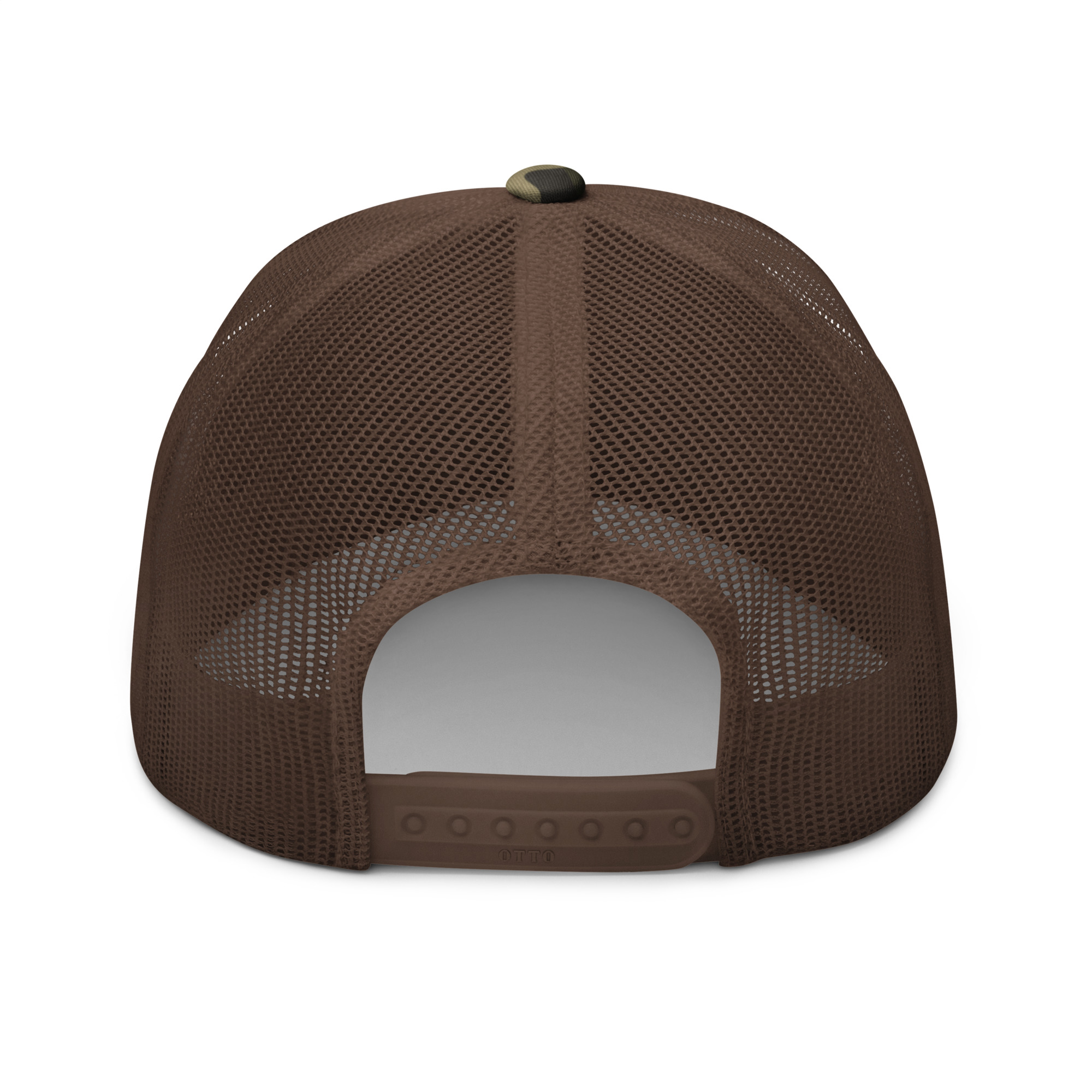 Gorra de béisbol de rejilla marrón vista trasera