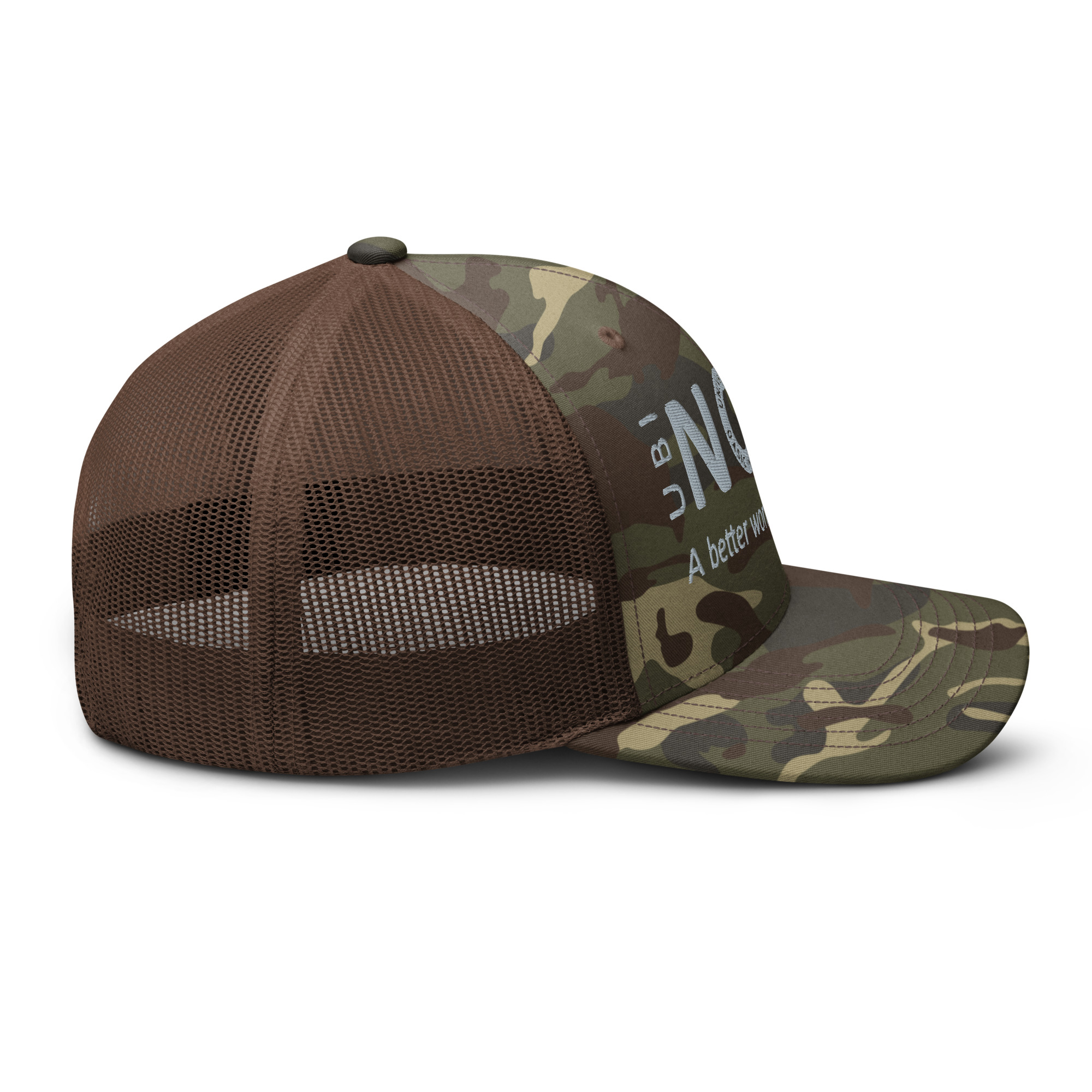 Gorra de béisbol de camuflaje con parte trasera de malla y logotipo