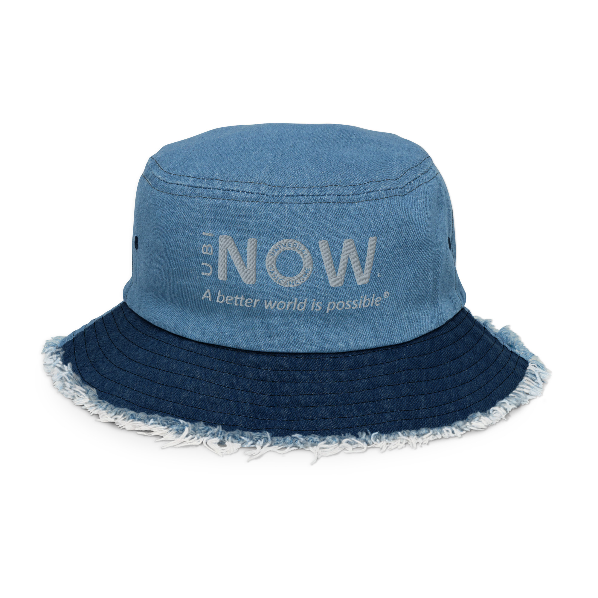 Cappello bucket denim chiaro UBI NOW sfrangiato