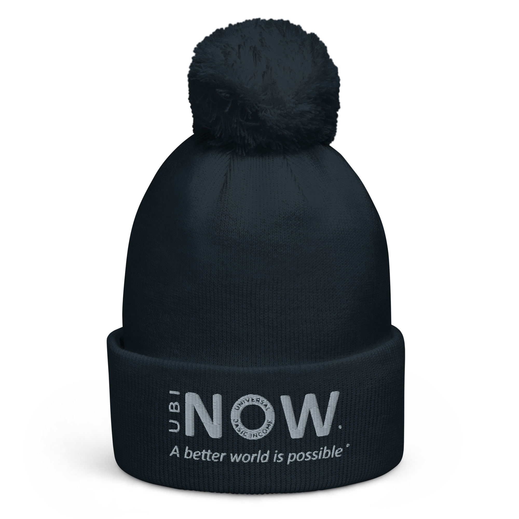 Schwarze Beanie-Mütze mit motivierendem Slogan.