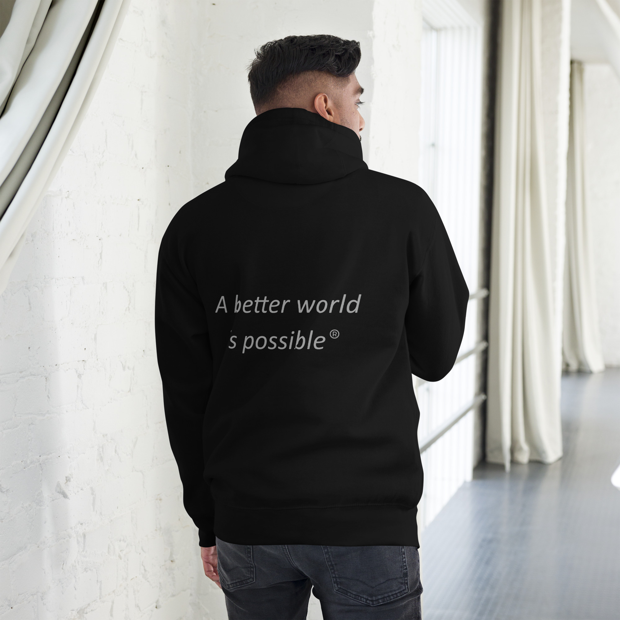 Sudadera retro Vista premium negra de UBI NOW con mensaje