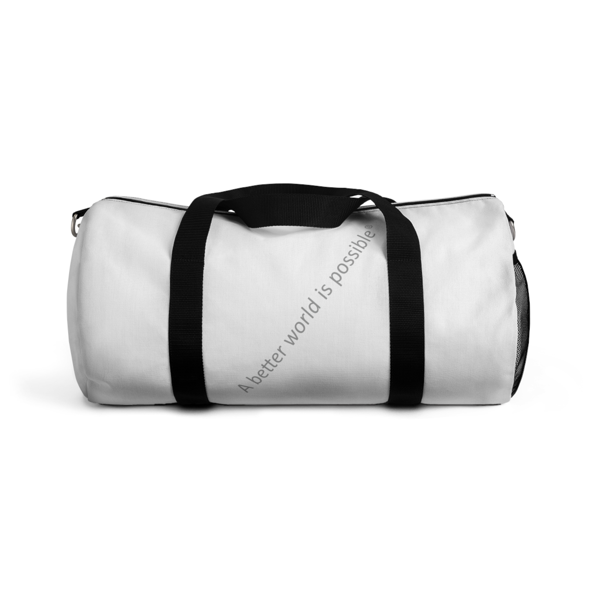 Duffel Bag — White Motivational "A Better World Is Possible" Gym & Travel Bag