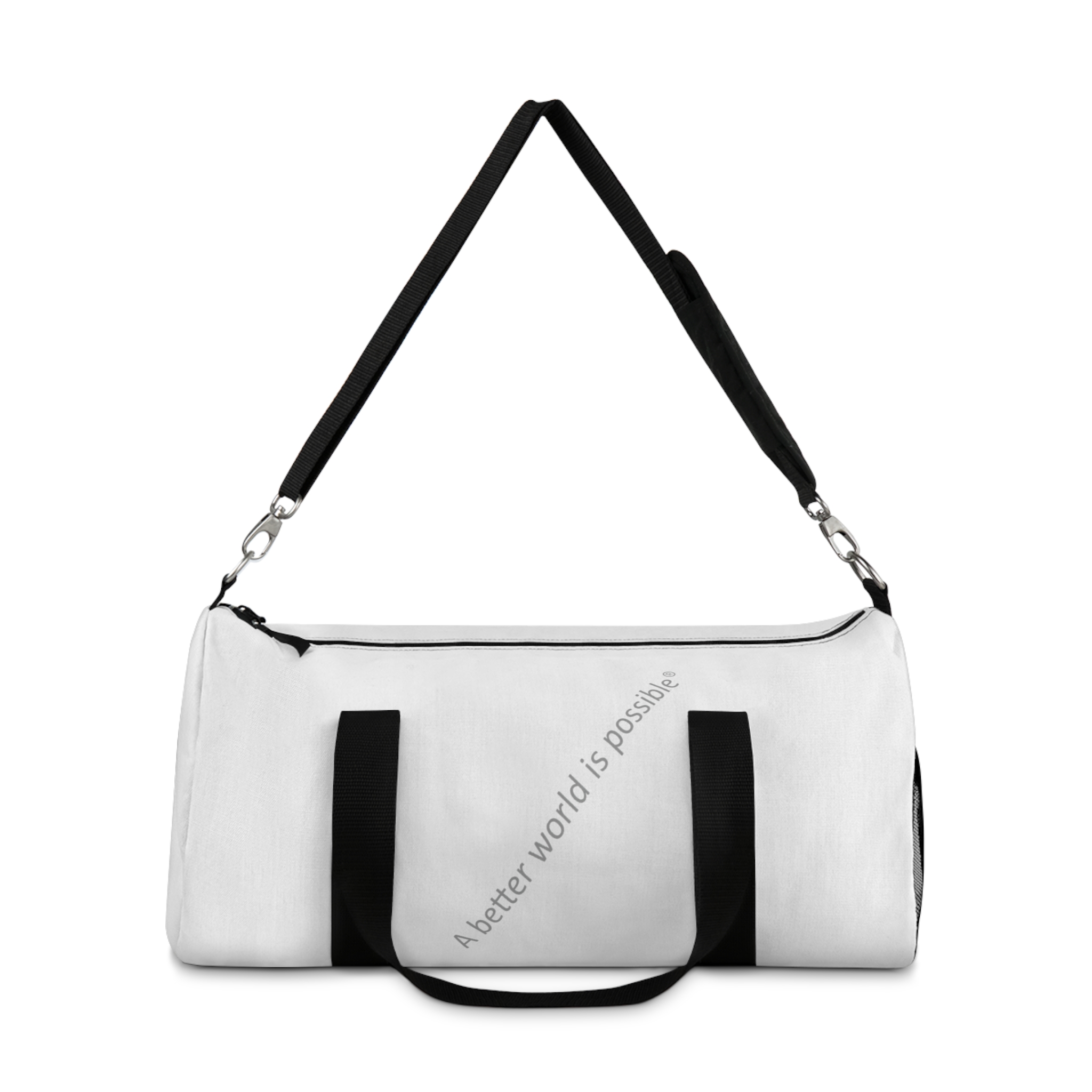 Duffel Bag — White Motivational "A Better World Is Possible" Gym & Travel Bag - Image 2