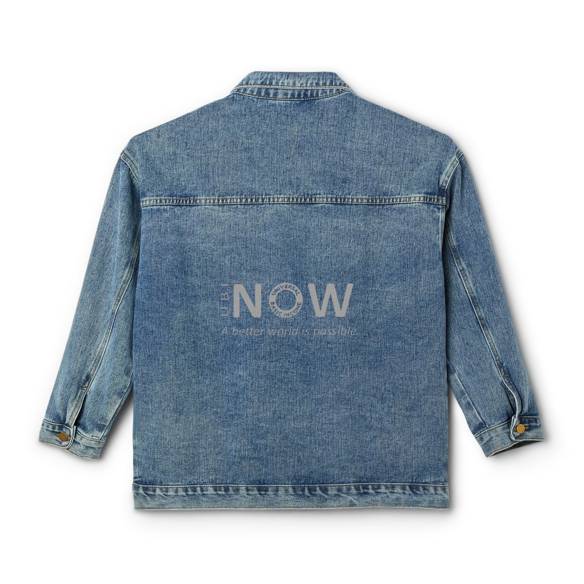 UBI NOW Graphic Denim Jacket — Women's Casual Trucker Jacket with Back Print - Image 2