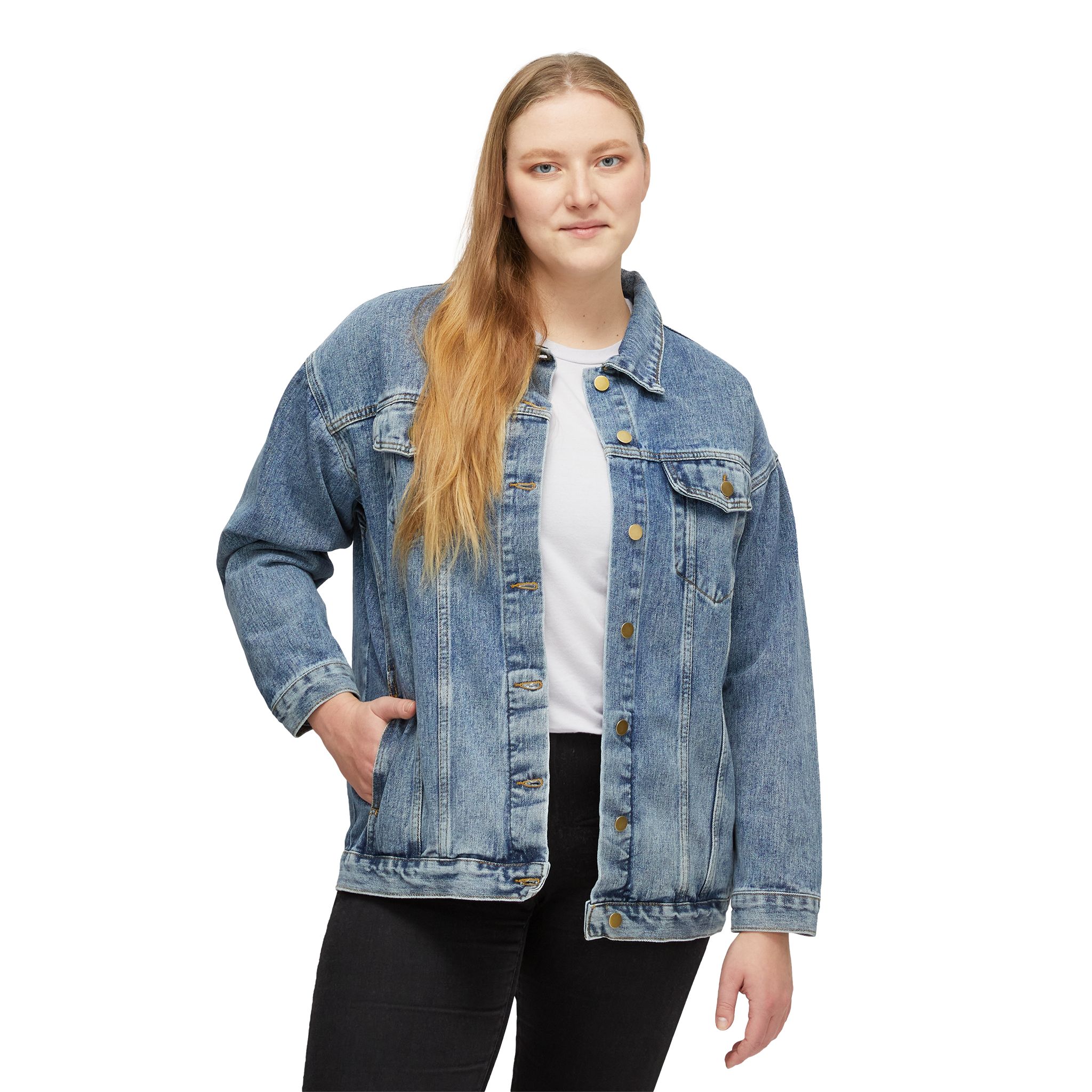 UBI NOW Graphic Denim Jacket — Women's Casual Trucker Jacket with Back Print - Image 3