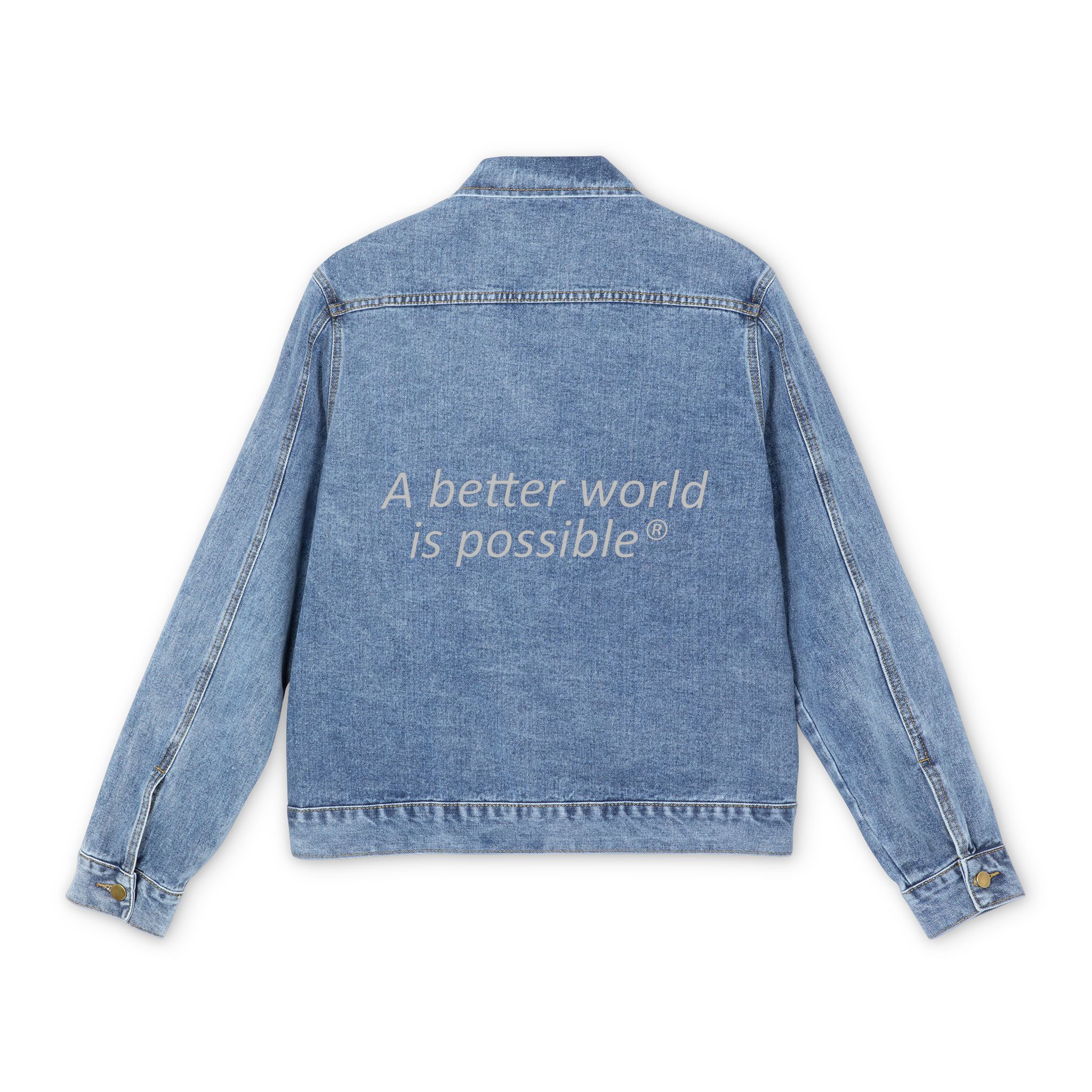 Embroidered Denim Jacket — "A Better World Is Possible" Men’s Classic Jean Jacket - Image 3