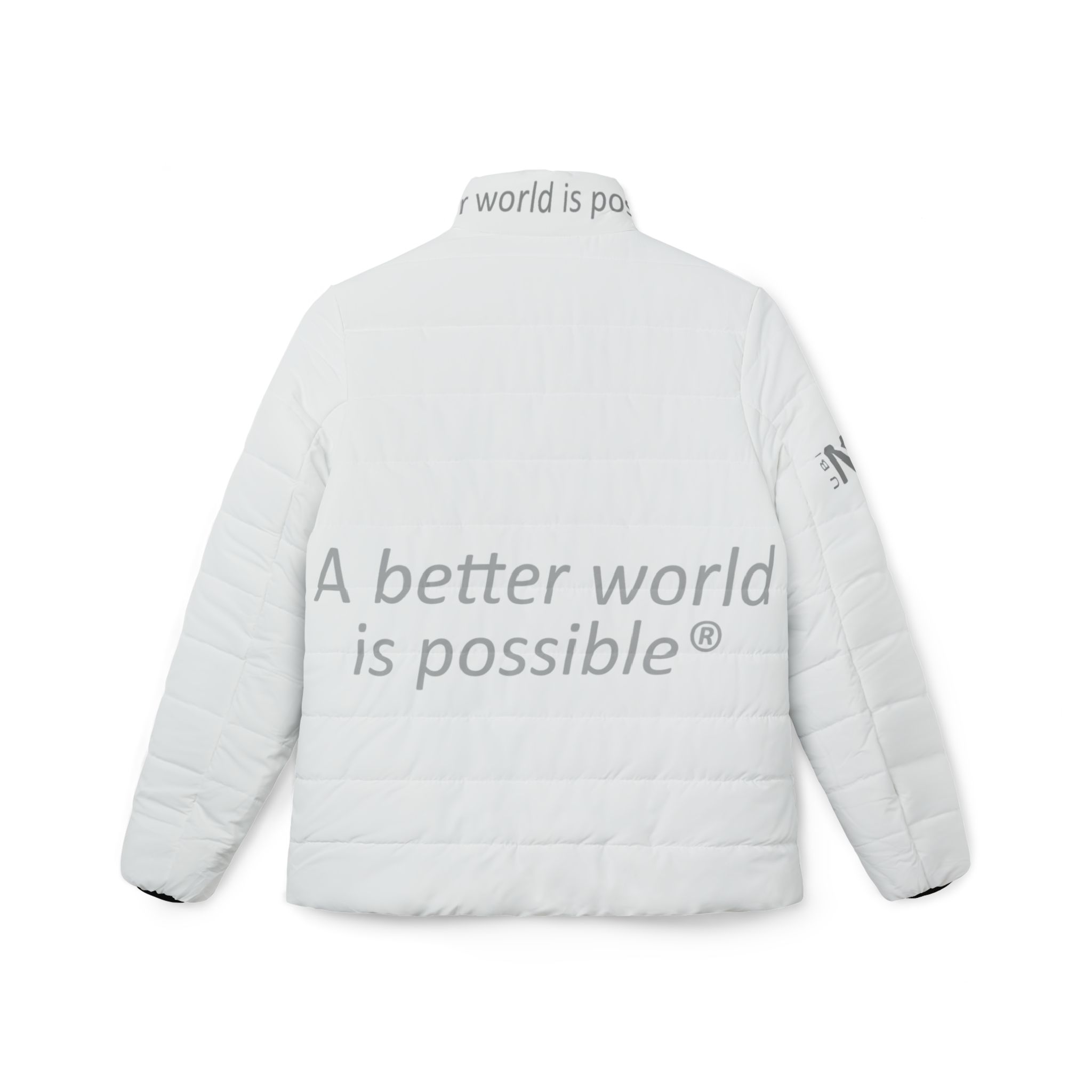 Women’s Puffer Jacket — “A Better World Is Possible” Insulated Statement Coat - Image 3