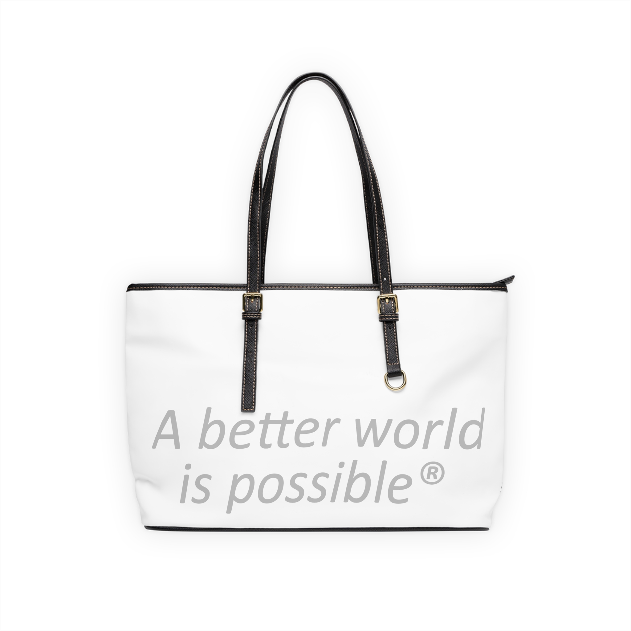 PU Leather Shoulder Bag — “A Better World Is Possible” Printed Tote - Image 2