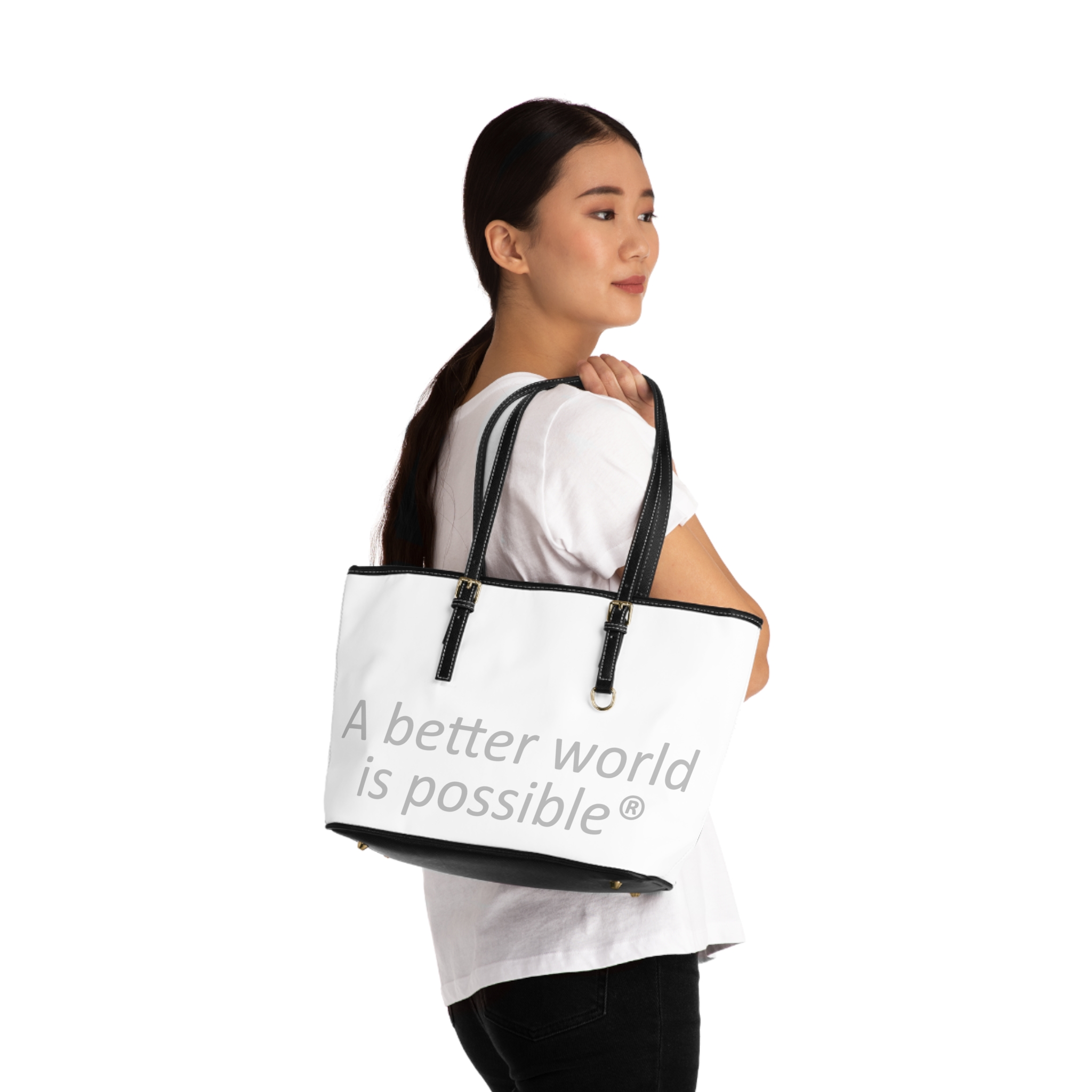 PU Leather Shoulder Bag — “A Better World Is Possible” Printed Tote - Image 8