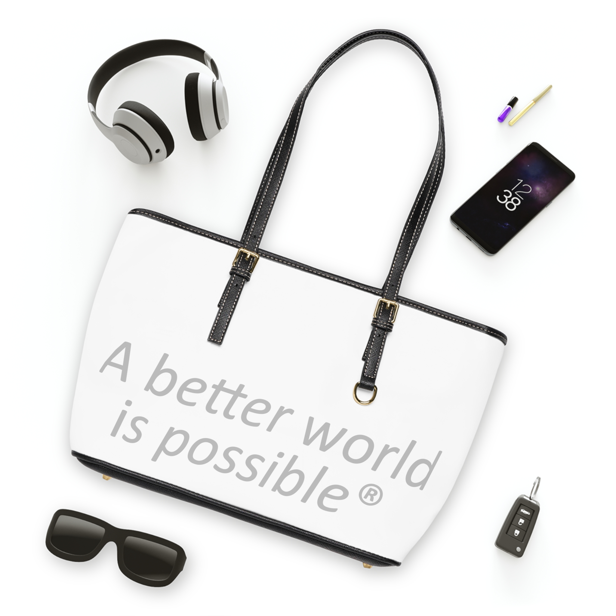 PU Leather Shoulder Bag — “A Better World Is Possible” Printed Tote - Image 7