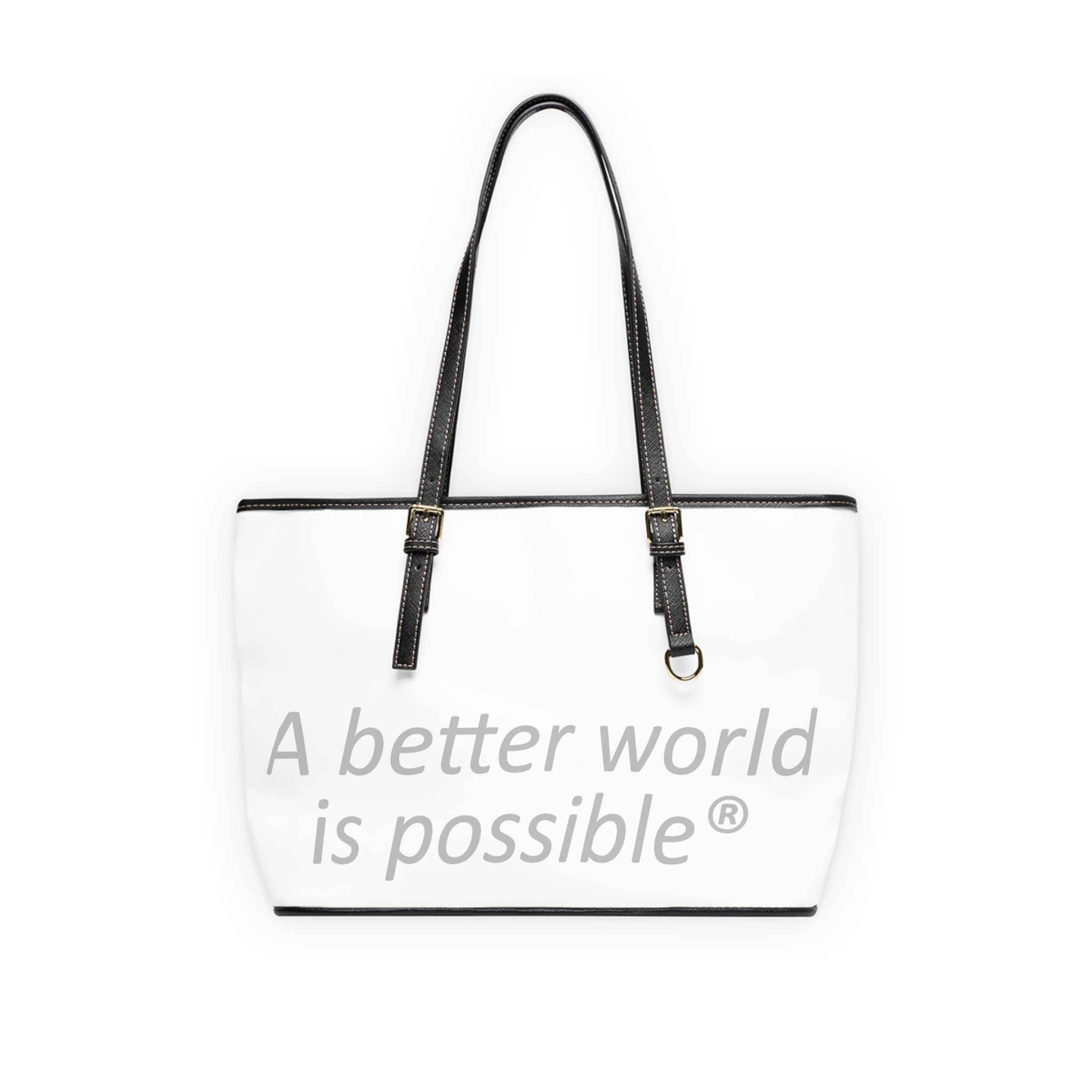 PU Leather Shoulder Bag — “A Better World Is Possible” Printed Tote - Image 5